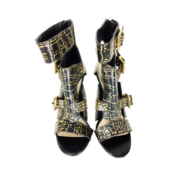 Sam Edelman Black & Gold Animal Print Strappy Caged Stiletto Heels Size 6M - Picture 3 of 12
